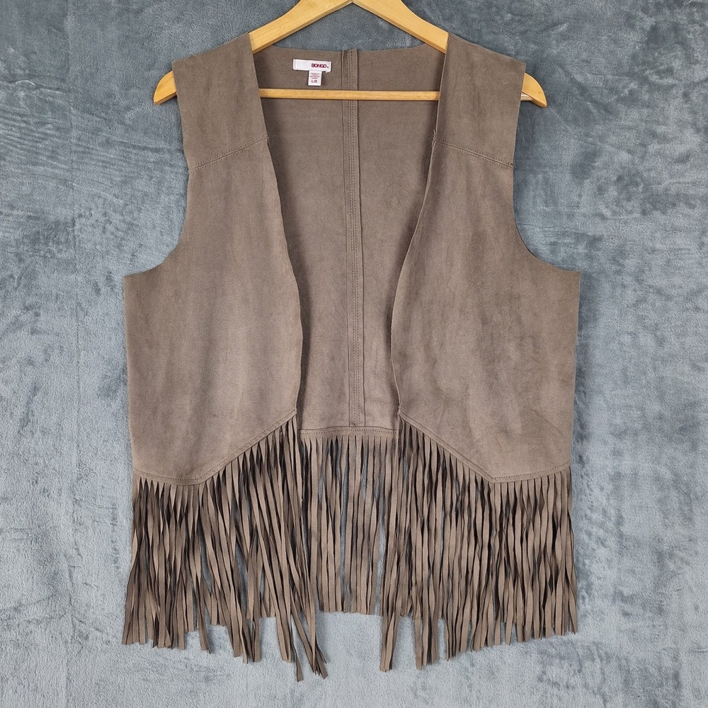 Womens Vest Large Gray Suede Western Cowgirl Rodeo Fringe Boho Festival Hippie - Picture 1 of 7